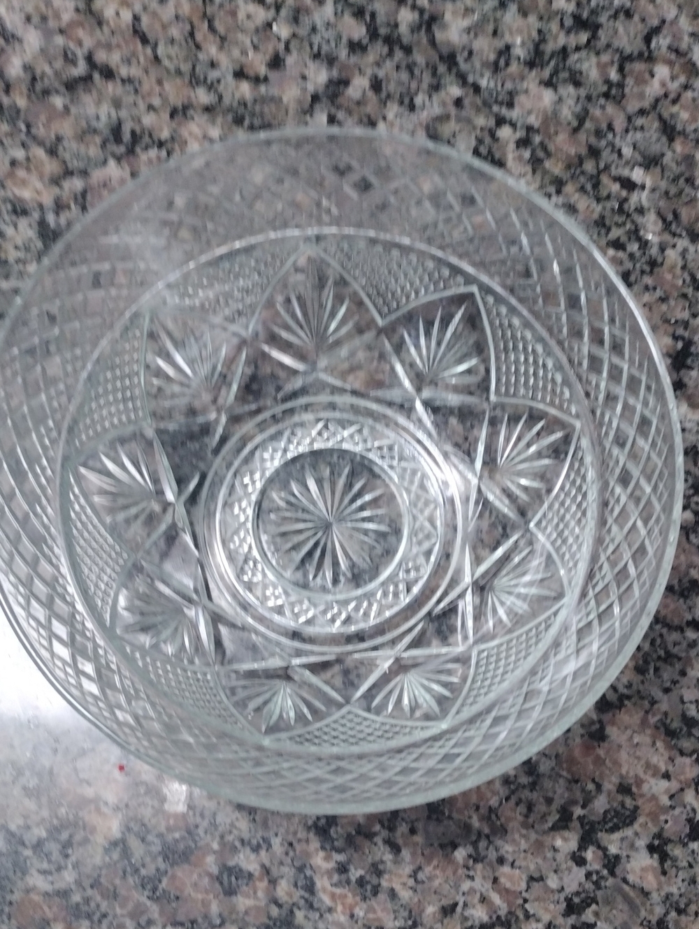 Cut Glass Serving Bowl - Clear Crystal Design 10 Inches
